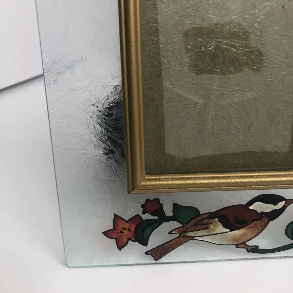Hand painted Joan Baker Designs glass bird birdhouse picture frame‎